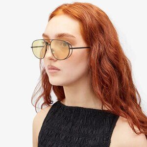 Bottega Veneta Women Sunglasses Black Yellow Pilot BV1344S 002 NEW AUTHENTIC